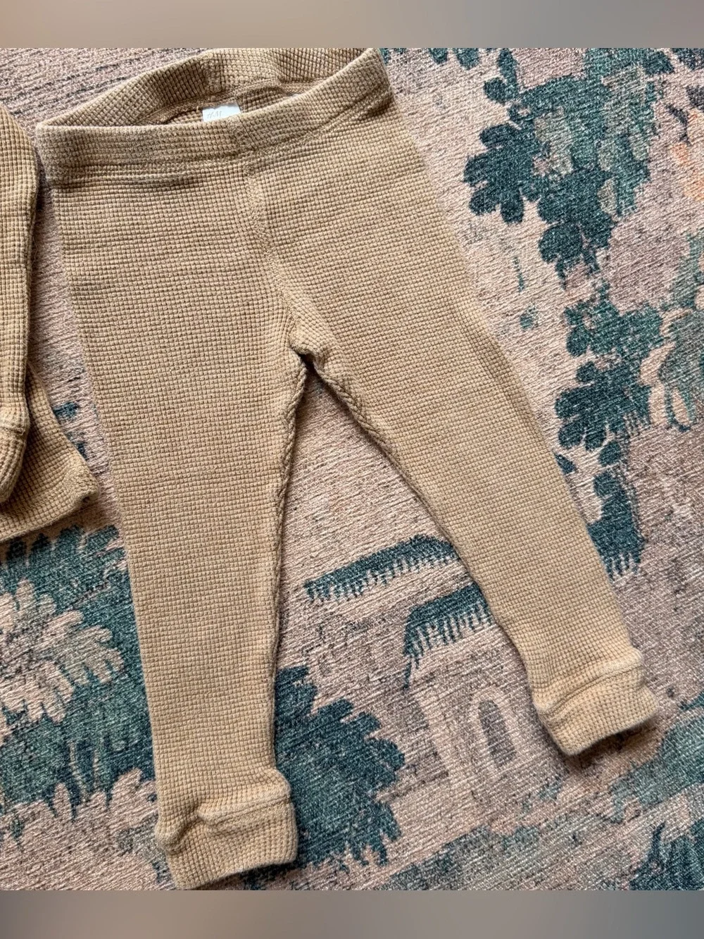 H&M Organic Waffle Knit Thermal Henley Shirt & Pants Set in Tan - 3T